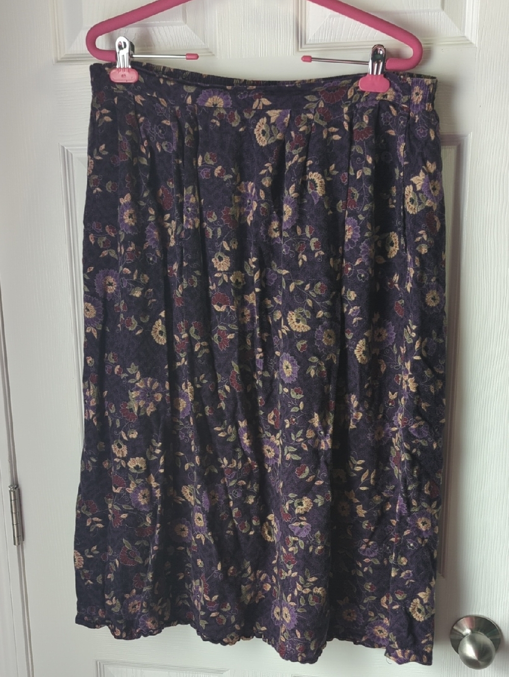 Sag Harbor Purple Floral Midi Skirt with Cream Accents